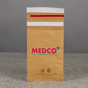 PB Print Printed Paper Bags A brown paper bag with subtle branding in black, emphasizing a stylish design and durable material.