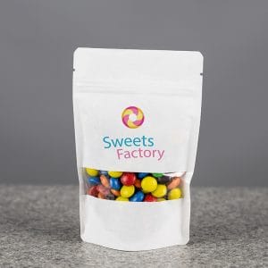 PB Print Printed Paper Bags A white paper bag with custom subtle branding in dark green, emphasizing a stylish design and durable material.